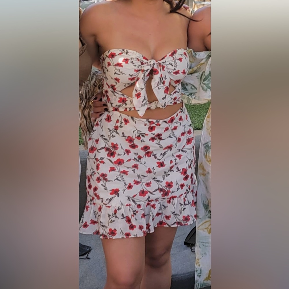 Tularosa Red and Pink Ruffled Tiered Mini Sundress